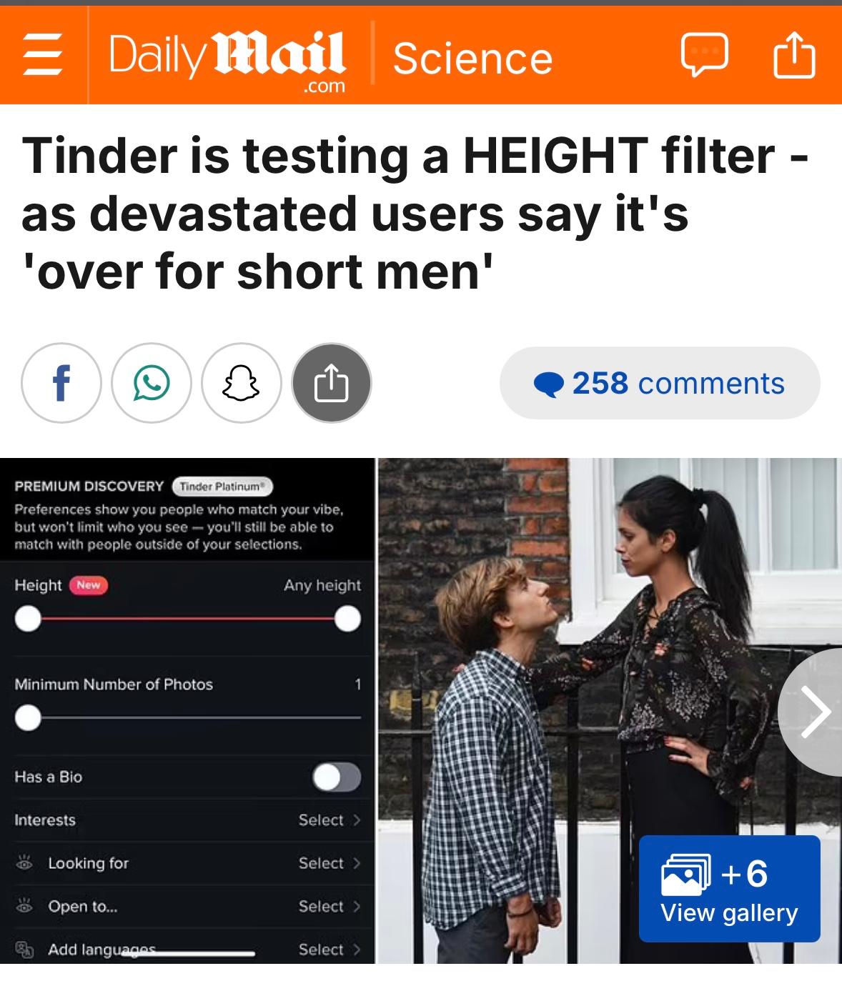 Tinder New Height Filter